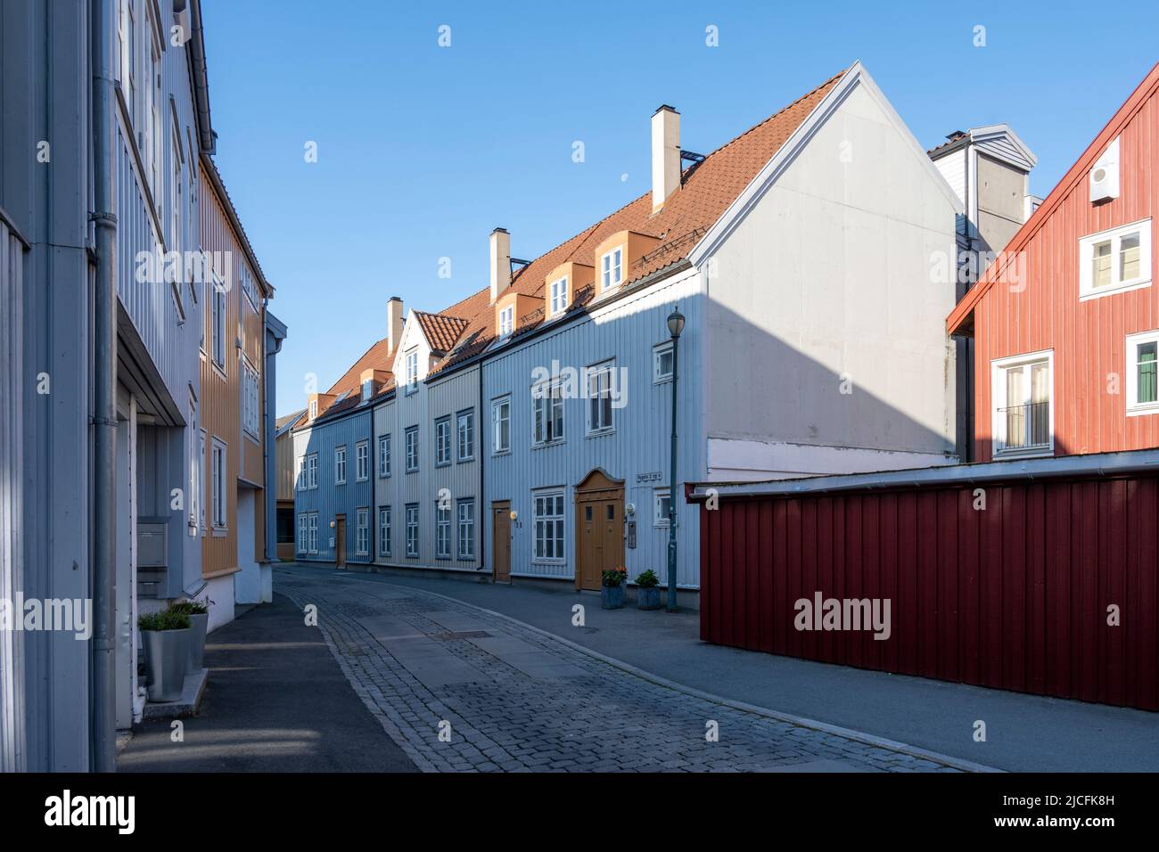Norway, Trondelag, Trondheim, house facade in old district Bakklandet