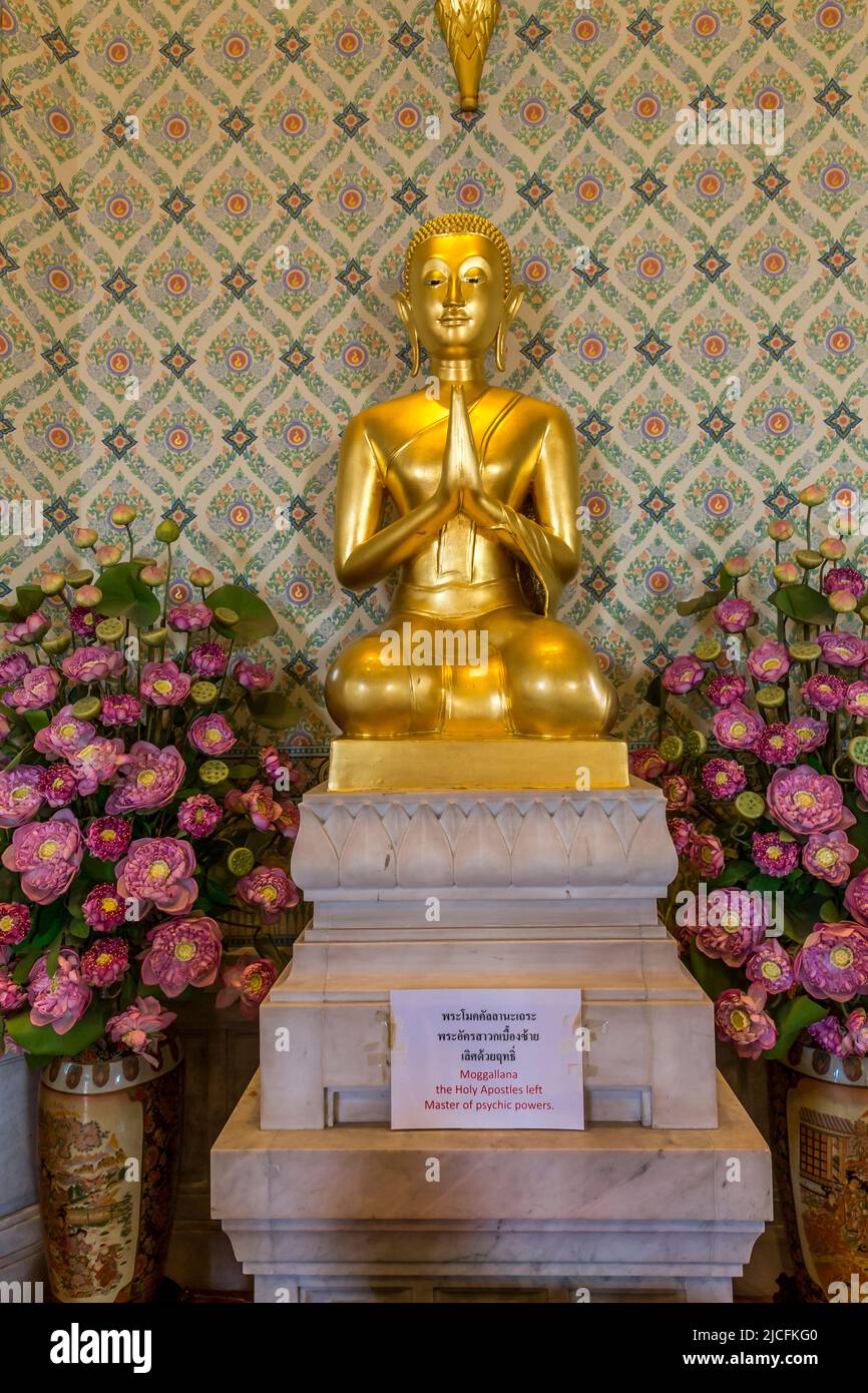 Mogallana figure, main disciple of Buddha with supernatural powers, Phra Maha Mondop, Wat Traimit, Temple of the Golden Buddha, Bangkok, Thailand Stock Photo