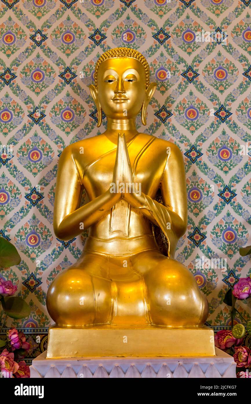 Mogallana figure, main disciple of Buddha with supernatural powers, Phra Maha Mondop, Wat Traimit, Temple of the Golden Buddha, Bangkok, Thailand Stock Photo