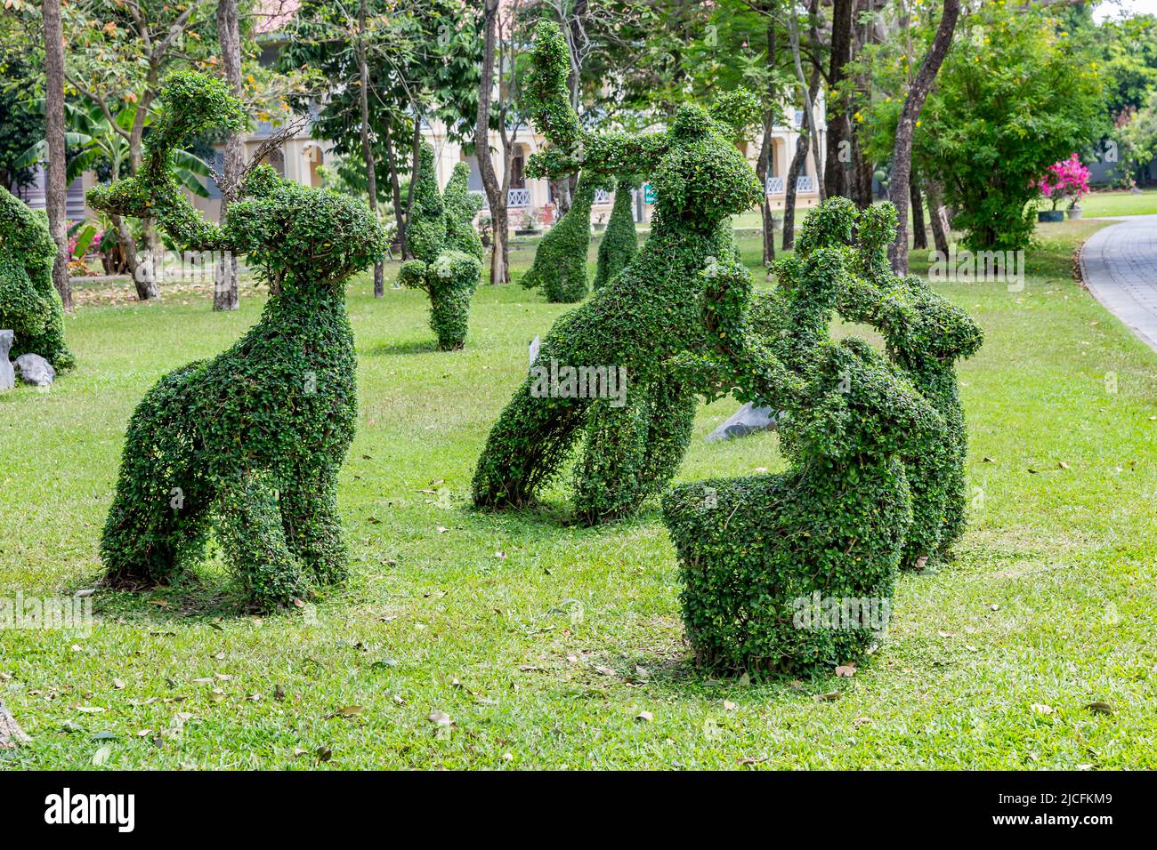 Park with animal topiaries, Topiari, Bang Pa-In, Royal Family Summer Palace, Chao Phraya River, Phra Nakhon Si Ayutthaya Province, Thailand Stock Photo