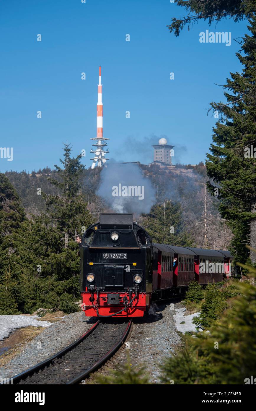 Harzer Schmalspurbahn, Brockenbahn, Brocken, Schierke, Saxony-Anhalt, Germany Stock Photo