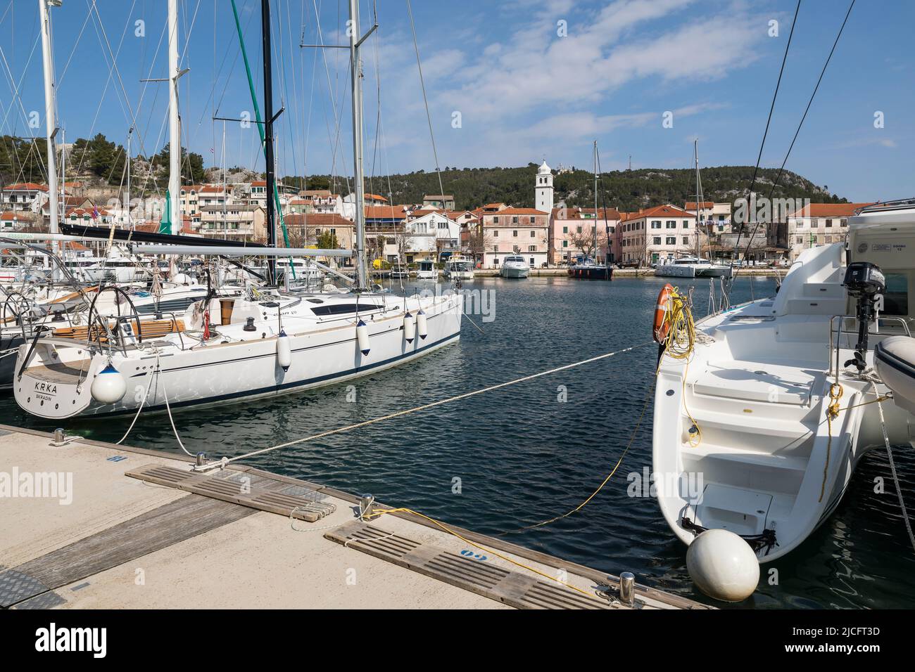 Boats in the port of Skradin, Sibenik-Knin County, Central Dalmatia, Croatia, Europe Stock Photo