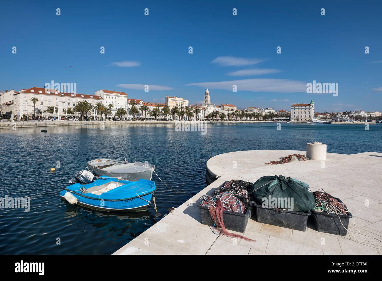 View over the harbor basin to the old town, Split, Split-Dalmatia County, Dalmatia, Croatia, Europe Stock Photo