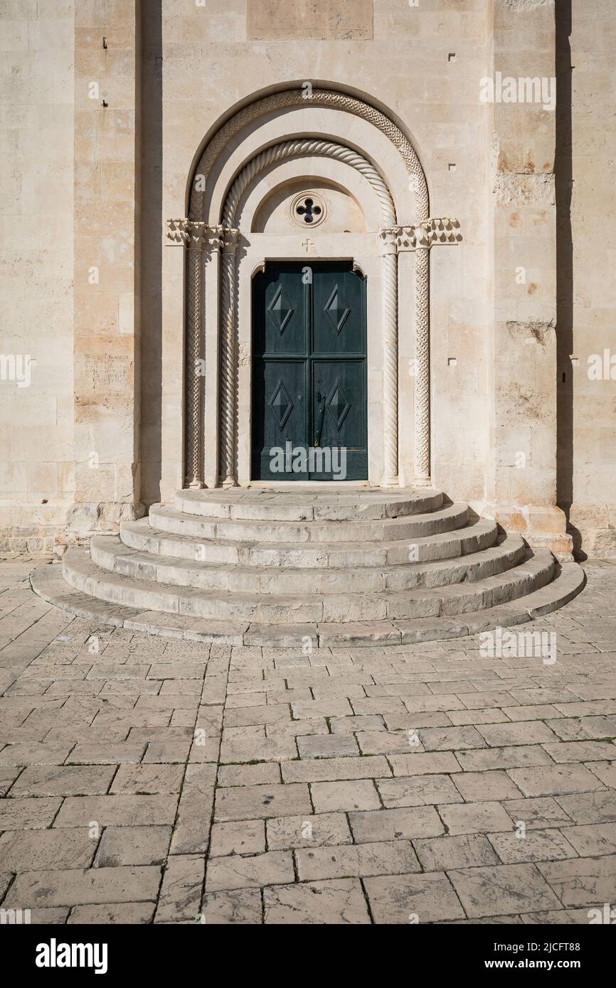Side entrance of the Cathedral of St. Lawrence, Old Town Trogir, UNESCO World Heritage Site, Split-Dalmatia County, Dalmatia, Croatia, Europe Stock Photo