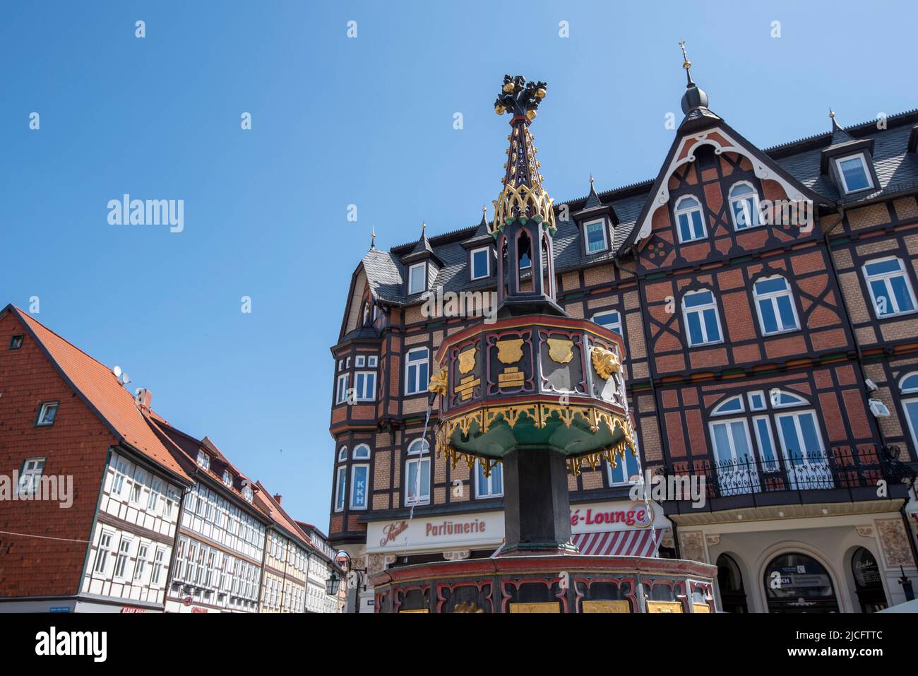 Benefactor Fountain, Old Town, Wernigerode, Harz Mountains, Saxony-Anhalt, Germany Stock Photo