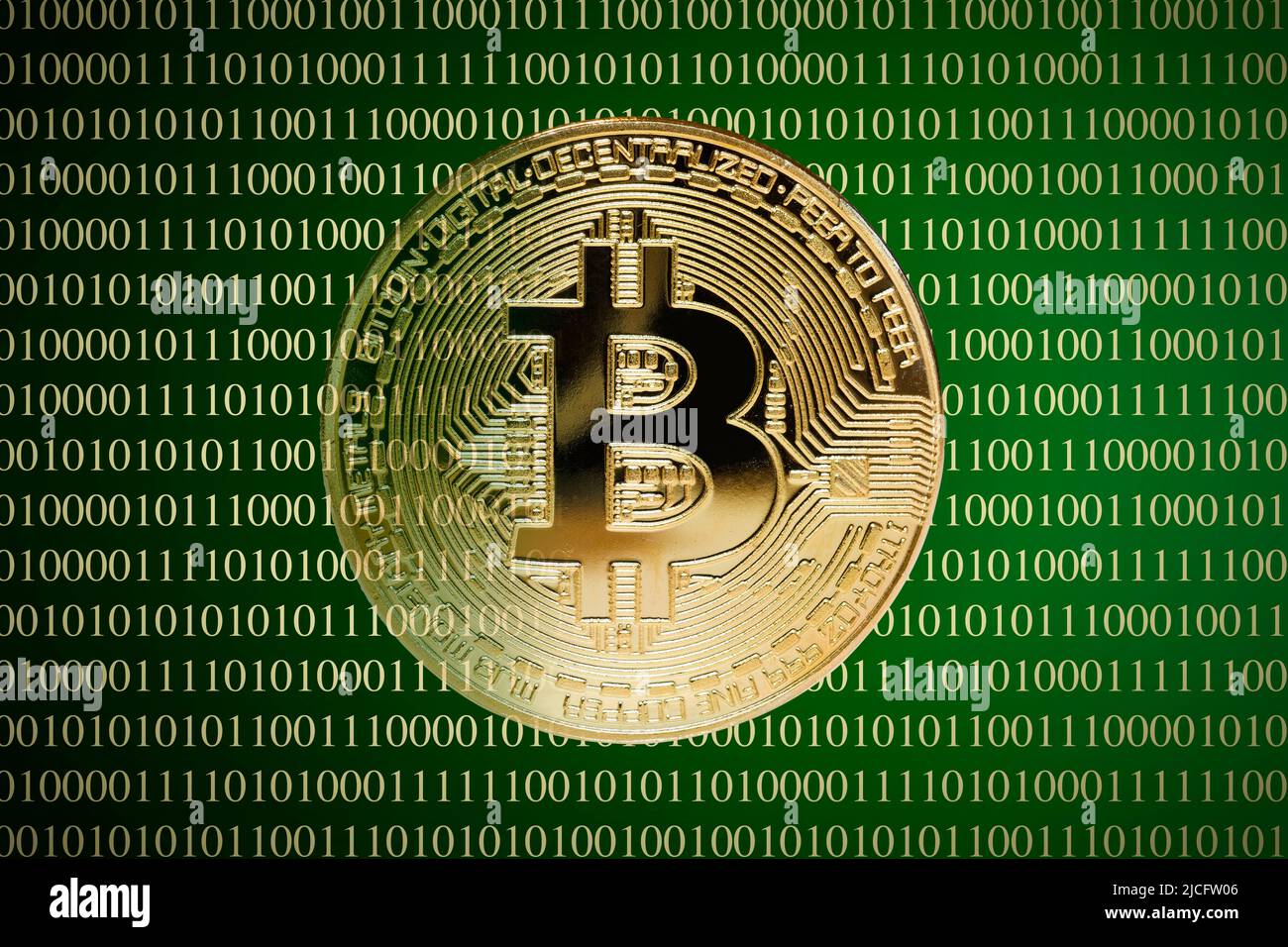 Bitcoin with data code background for internet and cyberspace Stock Photo