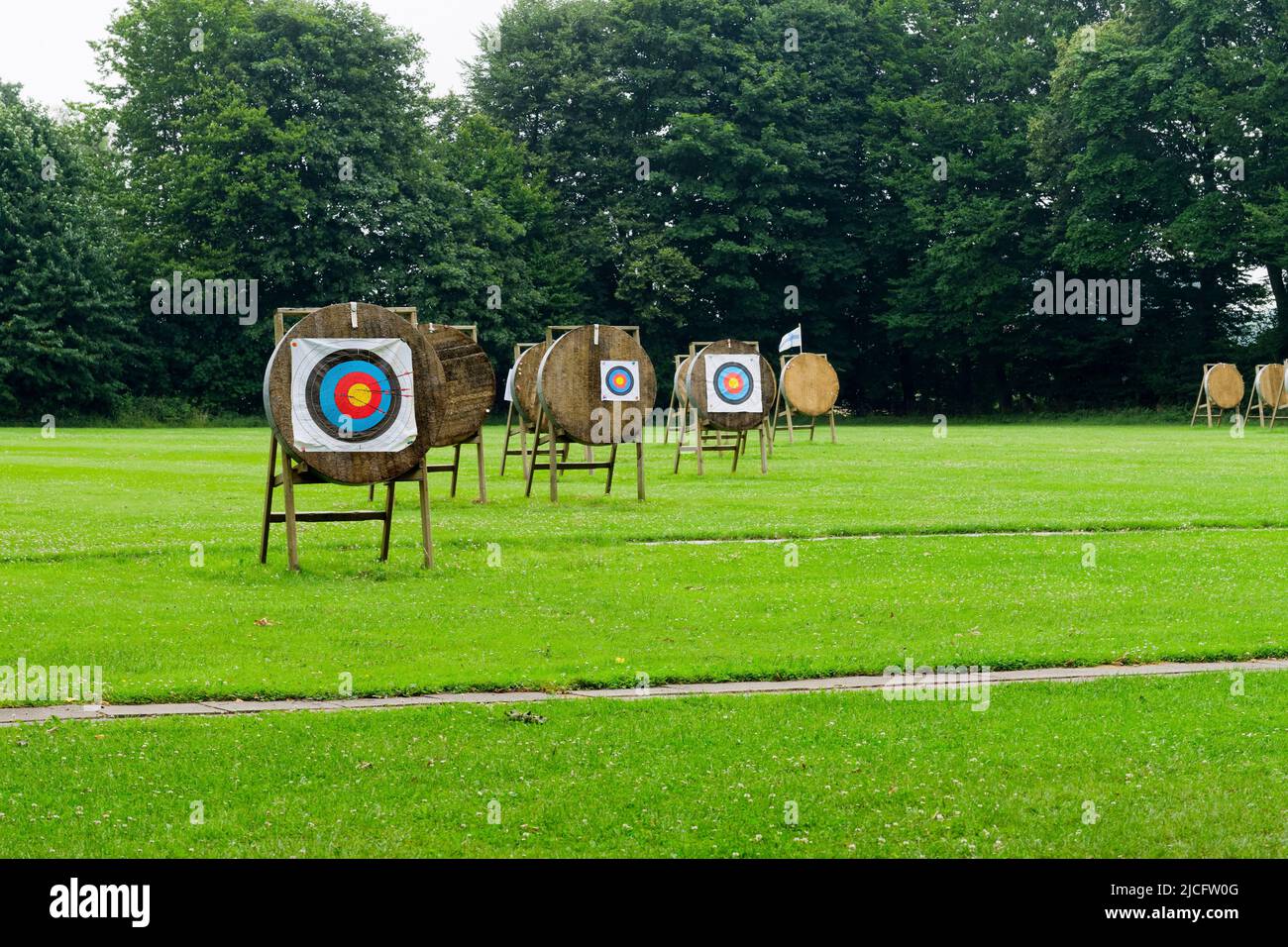 Shooting range for archers, Minden, North Rhine-Westphalia, Germany Stock Photo