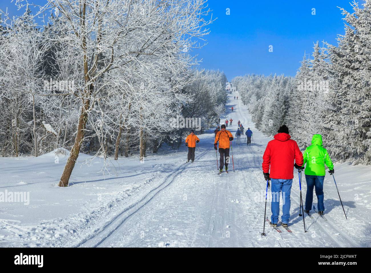 At the weekend, the beautiful weather also attracted the Easter Ore Mountains winter sports center in Altenberg / Zinnwald. Stock Photo