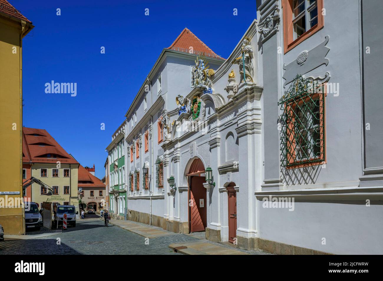 Cathedral monastery in Bautzen: The more than 1000 year old city of Bautzen in Upper Lusatia has a well restored old town with many towers and historic buildings. Stock Photo