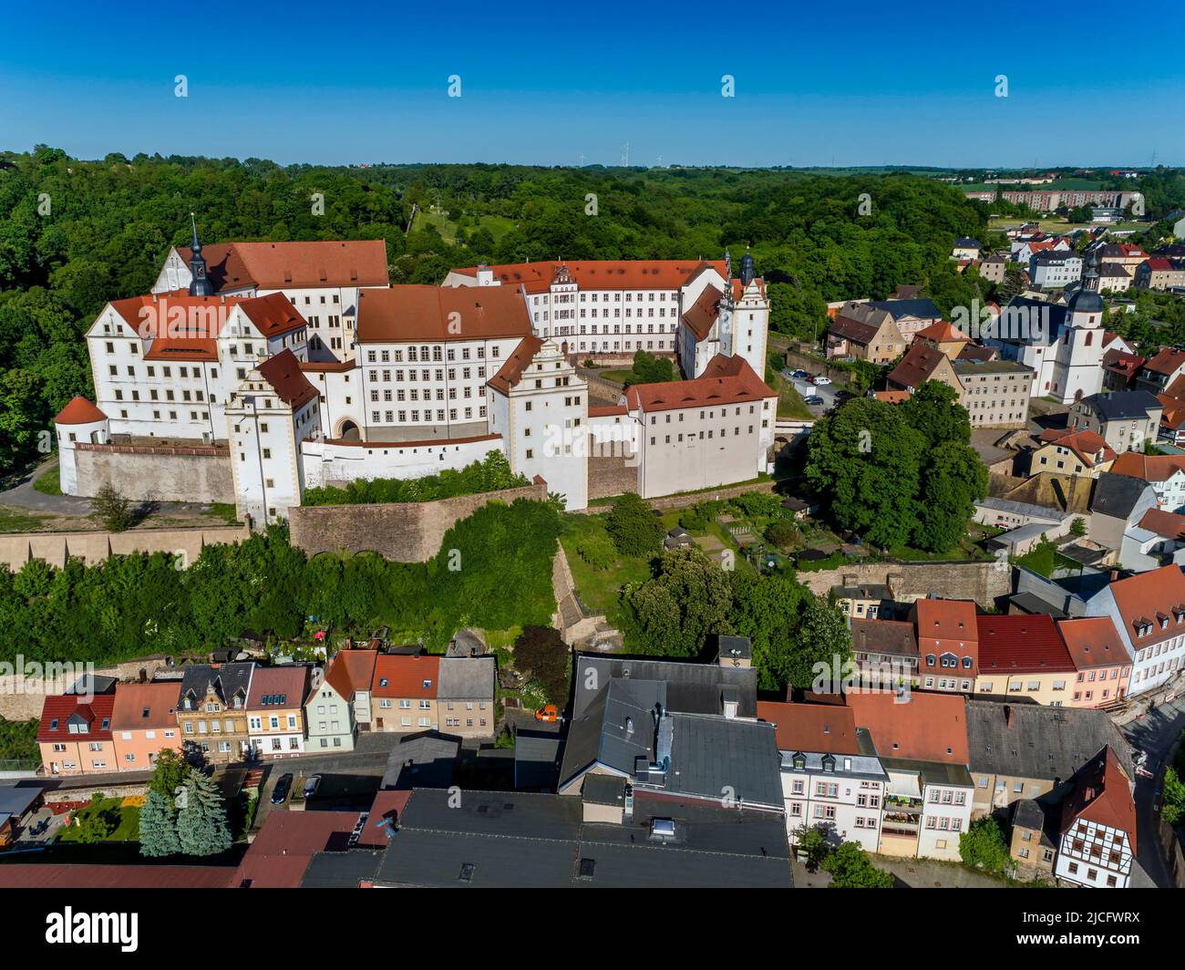 Colditz Castle is a Renaissance castle in Colditz in Central Saxony and gained international fame through its use as a prisoner of war camp for Allied officers during World War II. Stock Photo