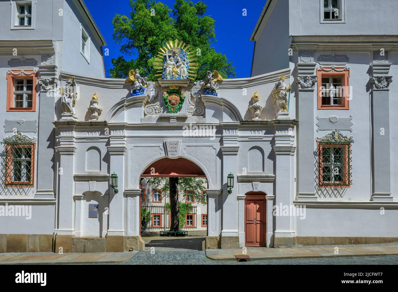 Cathedral monastery in Bautzen: The more than 1000 year old city of Bautzen in Upper Lusatia has a well restored old town with many towers and historic buildings. Stock Photo