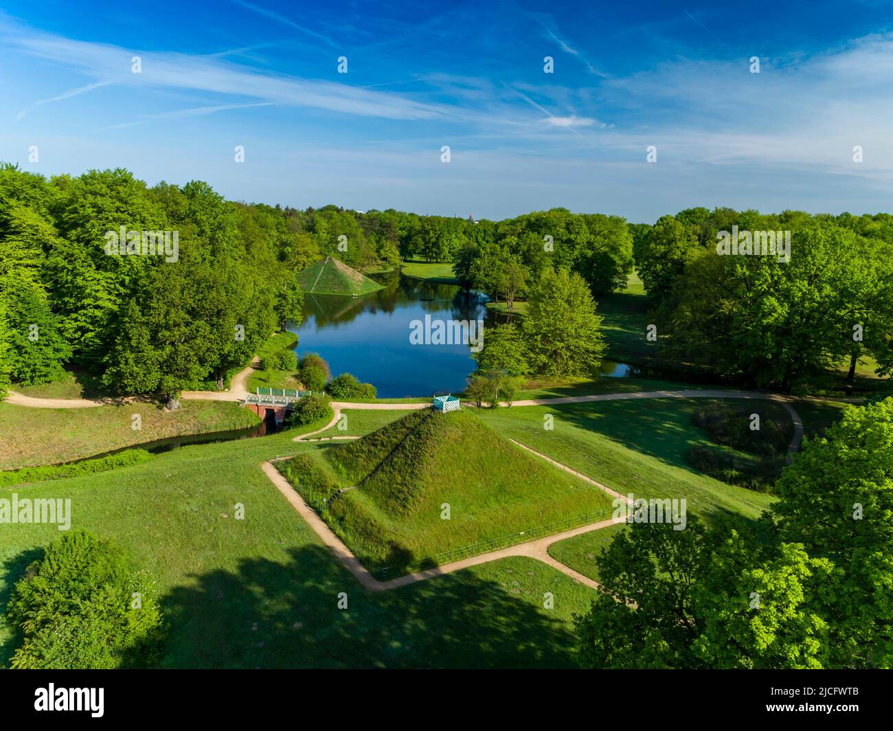 Land pyramid in the Pücklerpark Branitz: The landscape park in the English style created by Fürst Herrmann von Pückler is one of the special attractions of Cottbus. Stock Photo