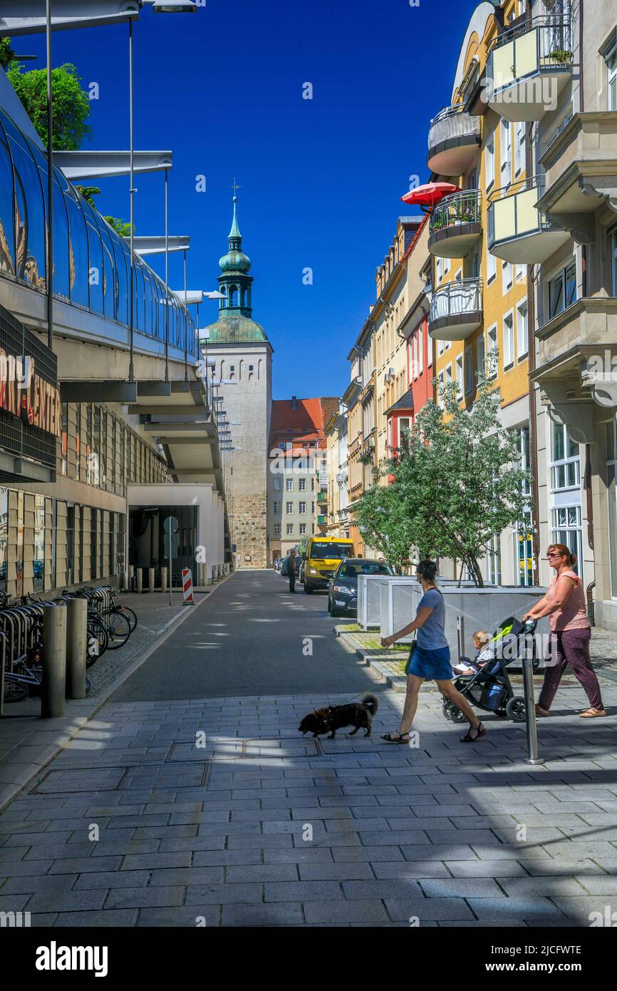 Old town Bautzen in Upper Lusatia: The Lauenturm 1400/03 was built to protect the Lauentore, which was named after the lion in the Bohemian coat of arms. Stock Photo