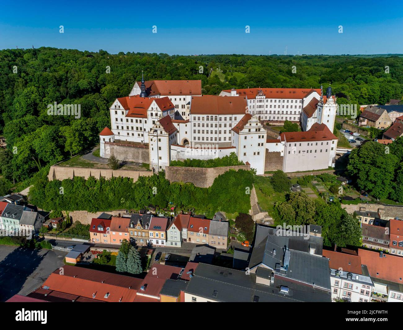 Colditz Castle is a Renaissance castle in Colditz in Central Saxony and gained international fame through its use as a prisoner of war camp for Allied officers during World War II. Stock Photo