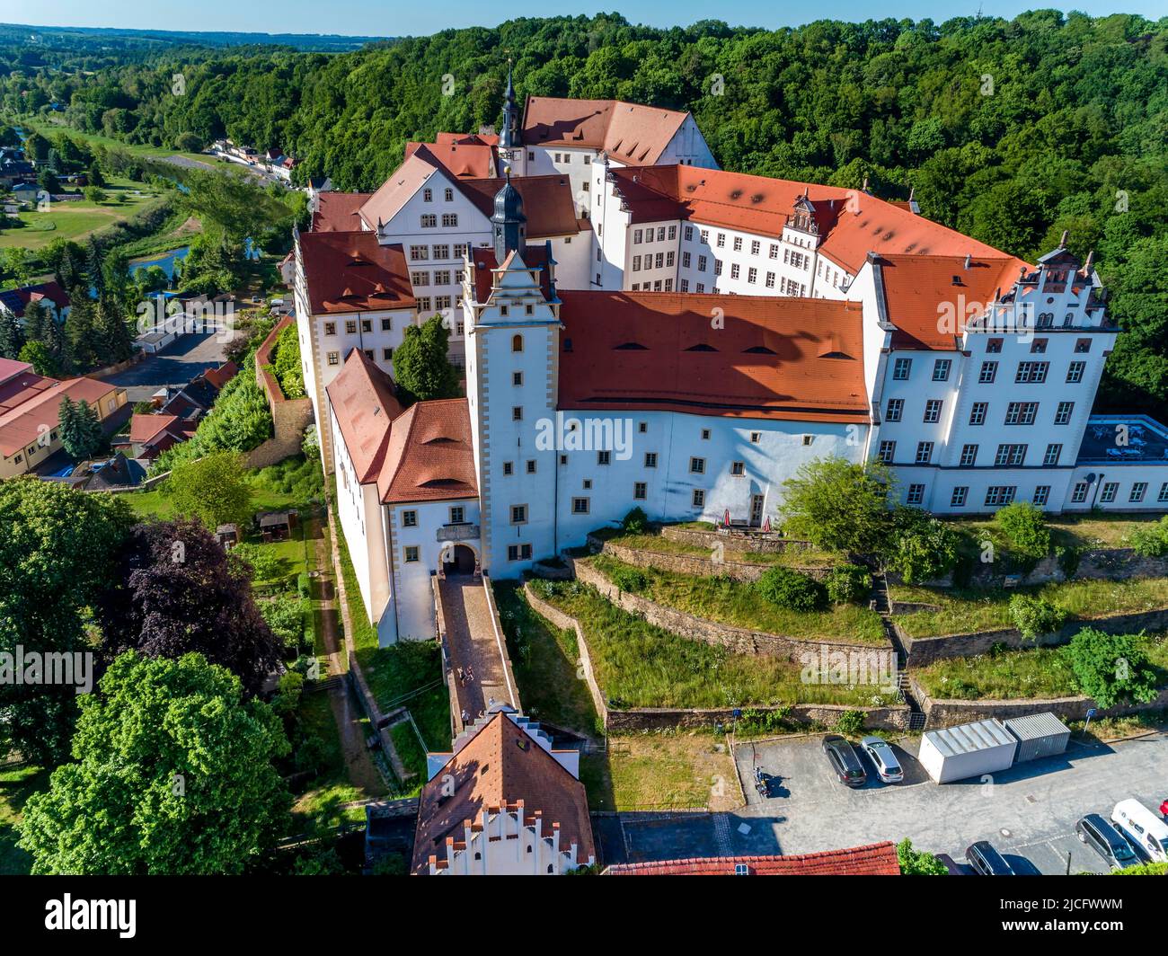 Colditz Castle is a Renaissance castle in Colditz in Central Saxony and gained international fame through its use as a prisoner of war camp for Allied officers during World War II. Stock Photo