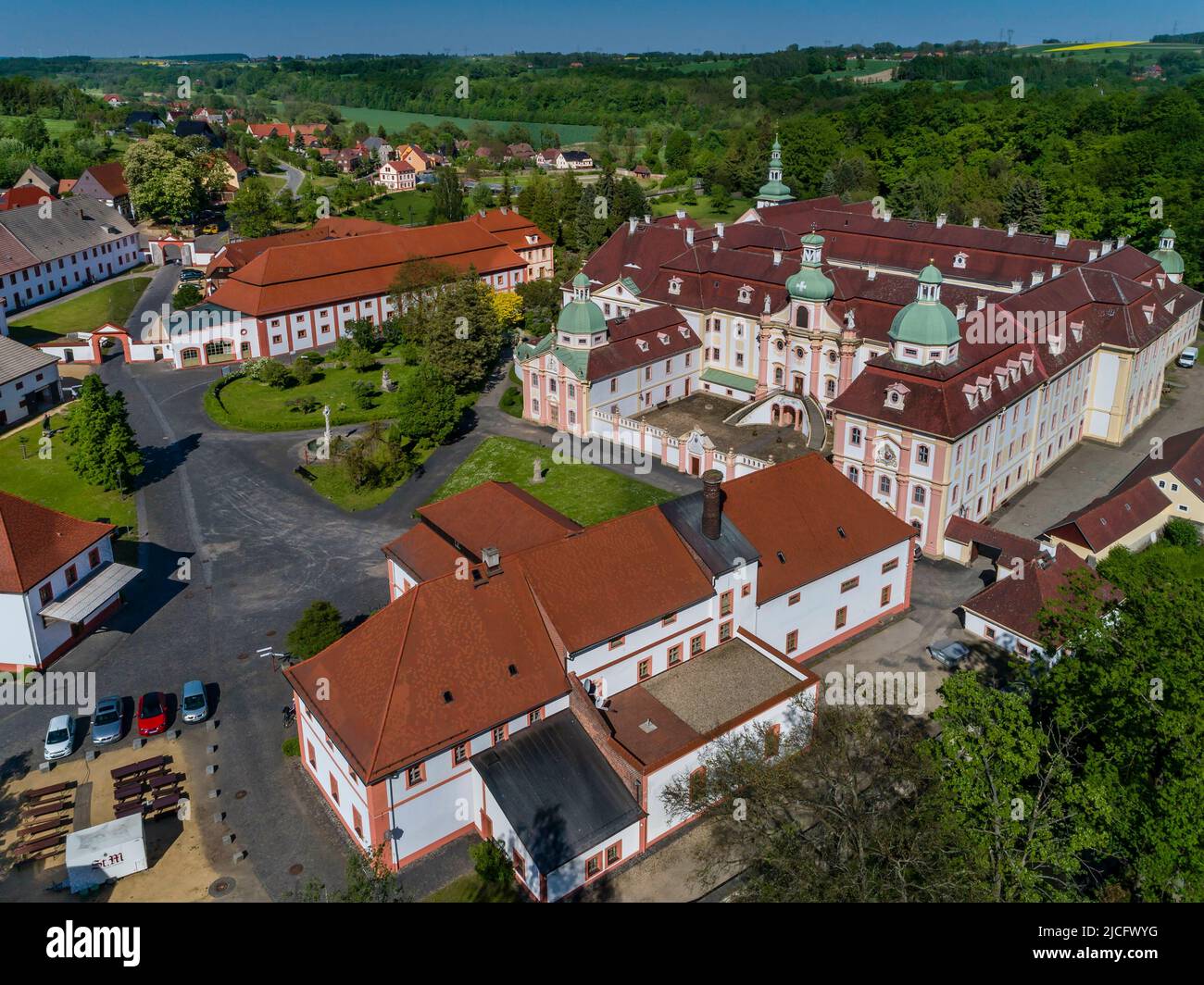 St. Marienthal Monastery in Upper Lusatia: The St. Marienthal Monastery is located in Upper Lusatia, south of Görlitz in Ostritz on the Neisse border with Poland. It is the oldest nunnery of the Cistercian order in Germany Stock Photo