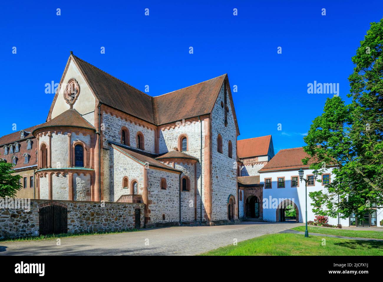 Romanesque basilica on the Wechselburg with a rood screen made of red basalt. The collegiate church, as a late Romanesque basilica, is one of the best preserved large Romanesque buildings east of the Saale. Stock Photo