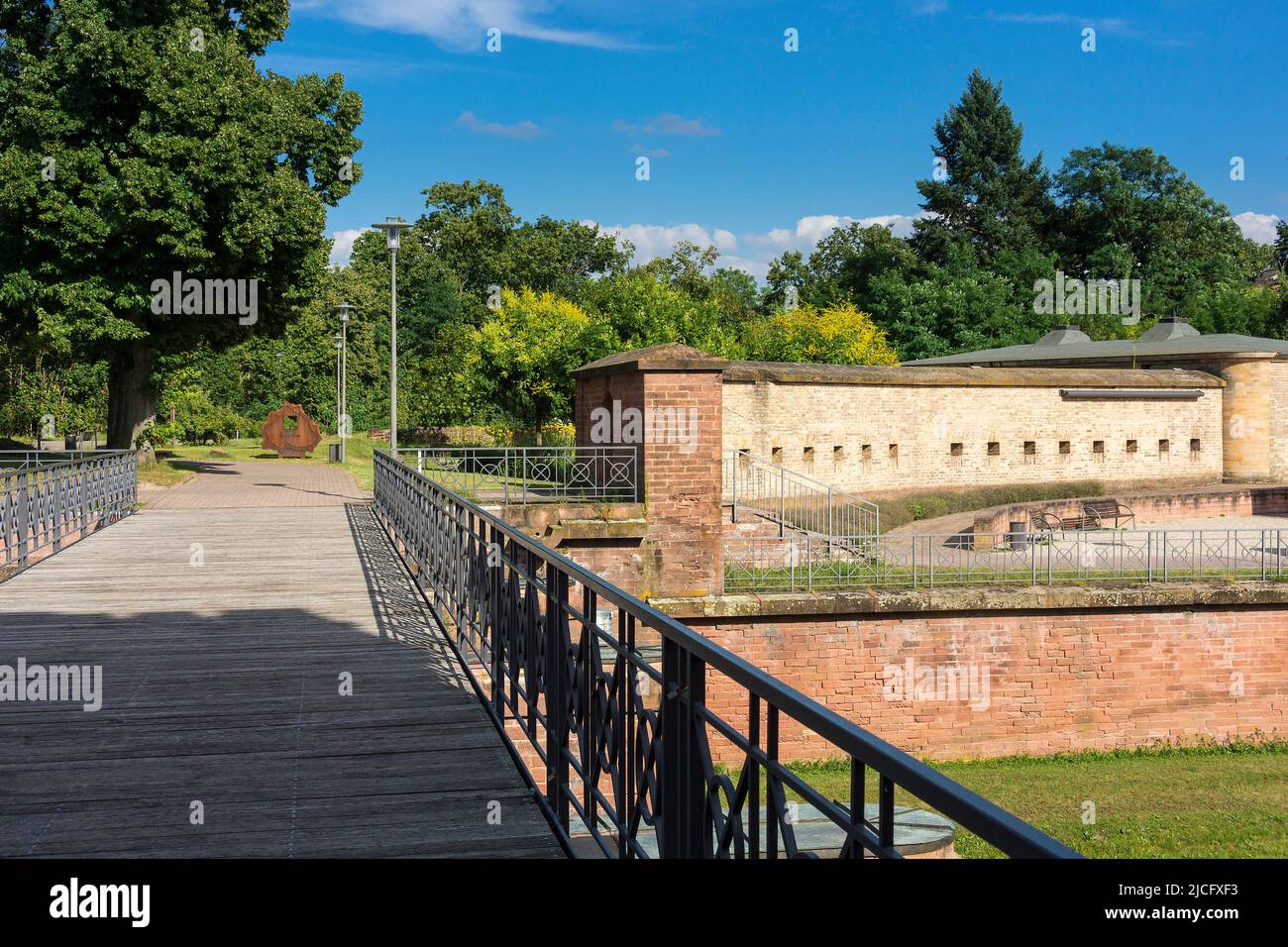 Germany, Rhineland-Palatinate, Germersheim, Germersheim Fortress, wooden bridge Stock Photo