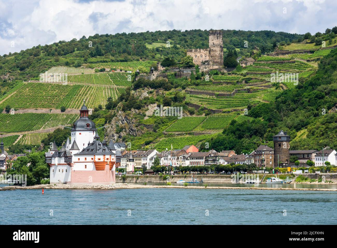 Germany, Rhineland-Palatinate, Kaub, Pfalzgrafenstein Castle ('Palatinate'), Unesco World Heritage Site 'Upper Middle Rhine Valley Stock Photo