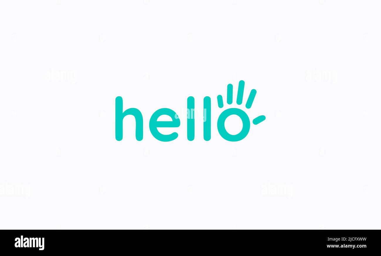 Hello letters with hand logo template, palm vector logo concept for friendly business identity, poster, banner. Vector illustration Stock Vector