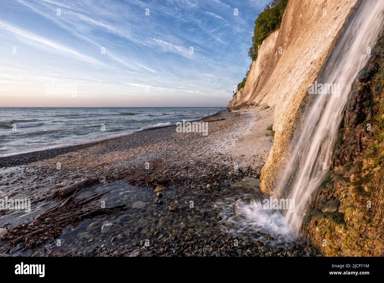 Waterfall of the 'Kieler Bach' on the Kieler shore of the chalk coast on the island of Rügen in the Jasmund National Park Stock Photo
