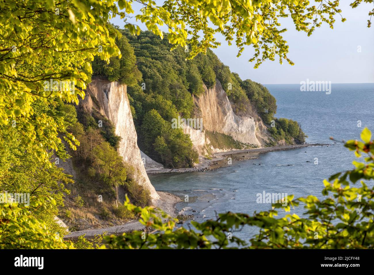 View from the high bank hiking trail in the Jasmund National Park to the chalk coast on the Kiel shore Stock Photo