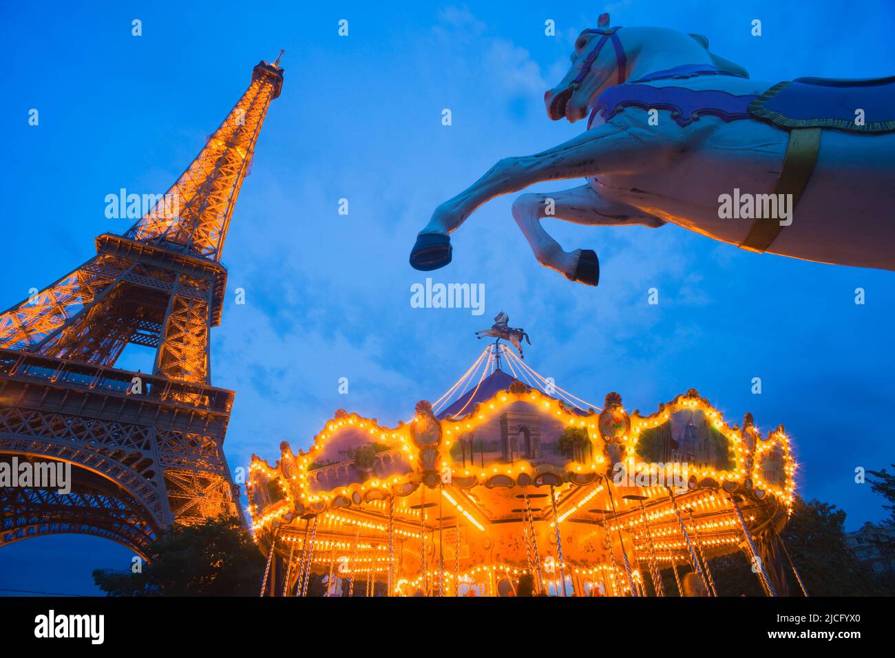 The Eiffel Tower and Carousel, Paris, Ile-de-France, France Stock Photo