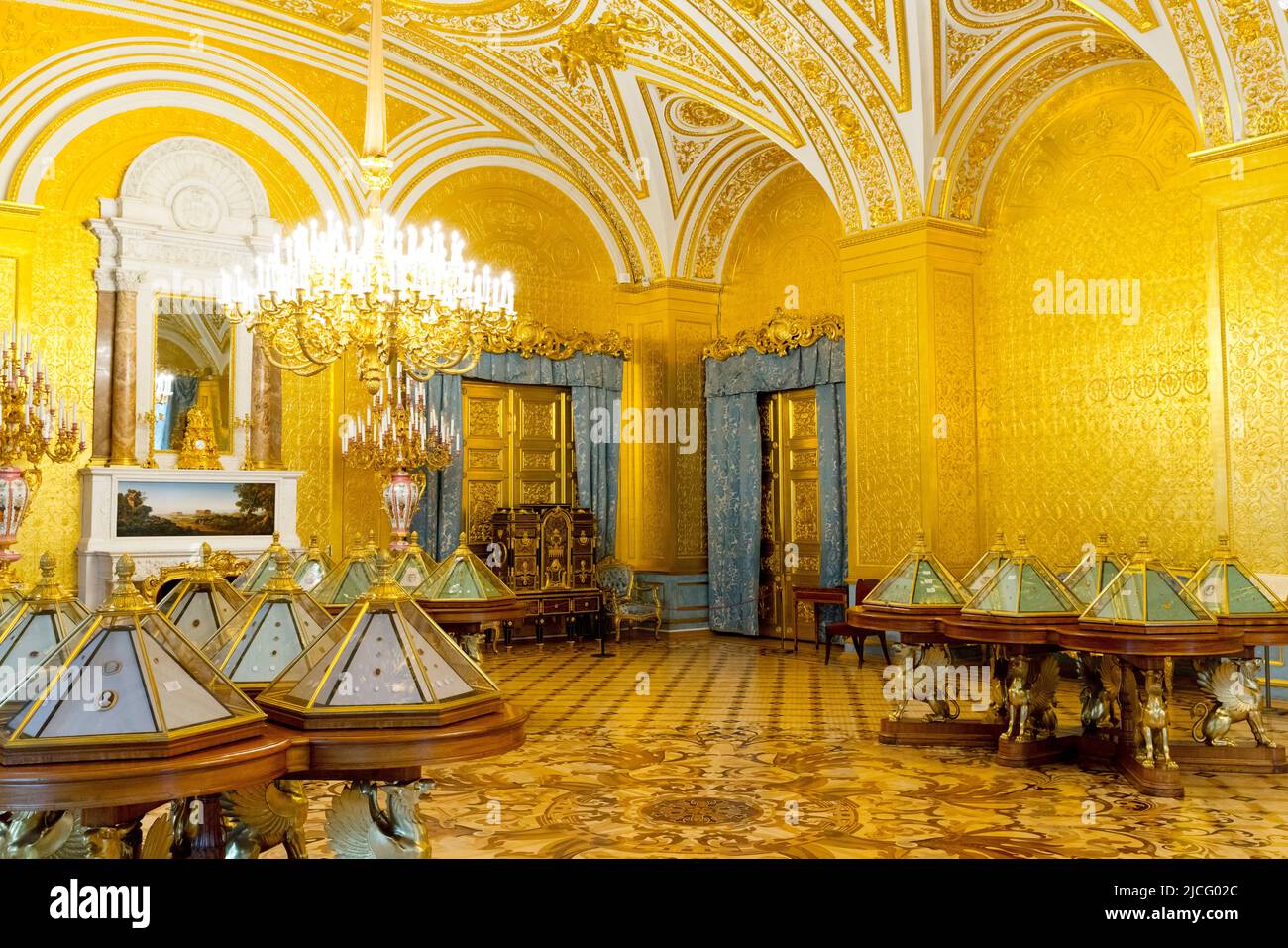 The Golden Drawing Room inside the Winter Palace, State Hermitage Museum, Saint Petersburg, Russia Stock Photo