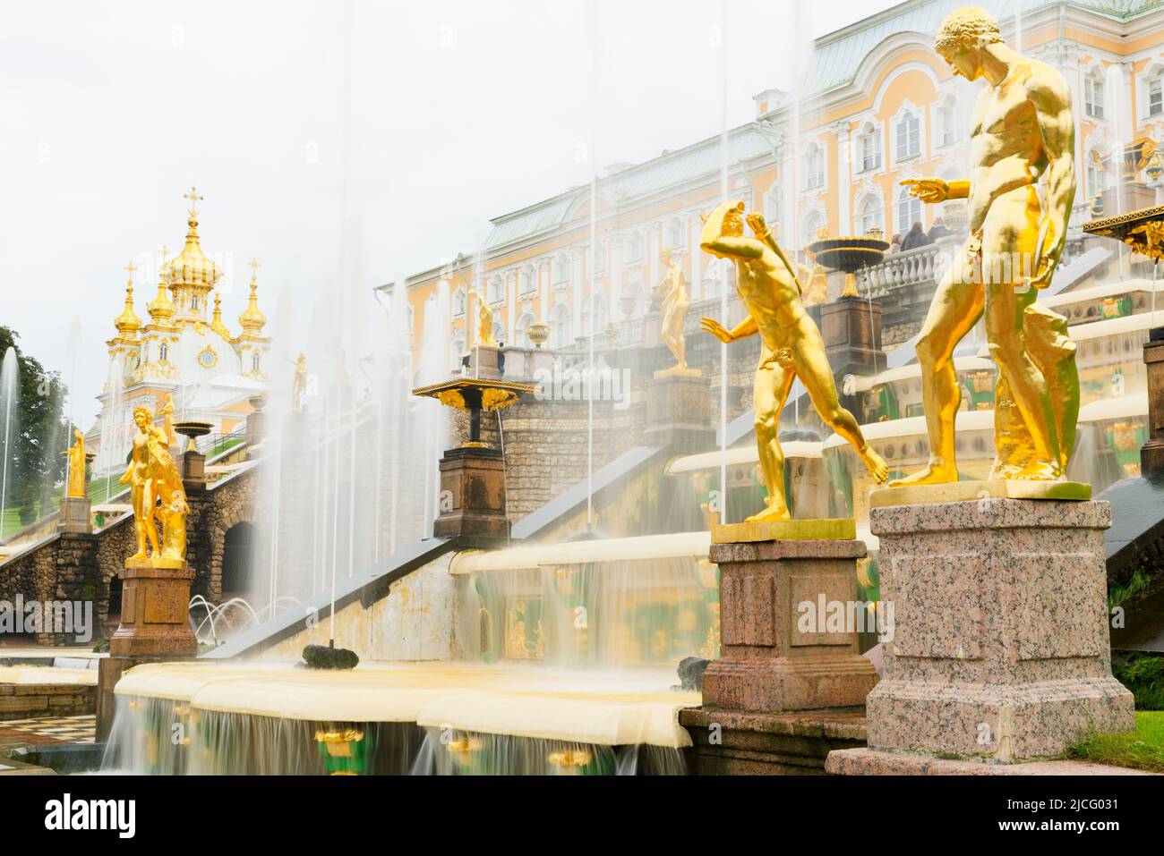 The Grand Cascade in front of the Grand Palace, Peterhof, near Saint Petersburg, Russia Stock Photo