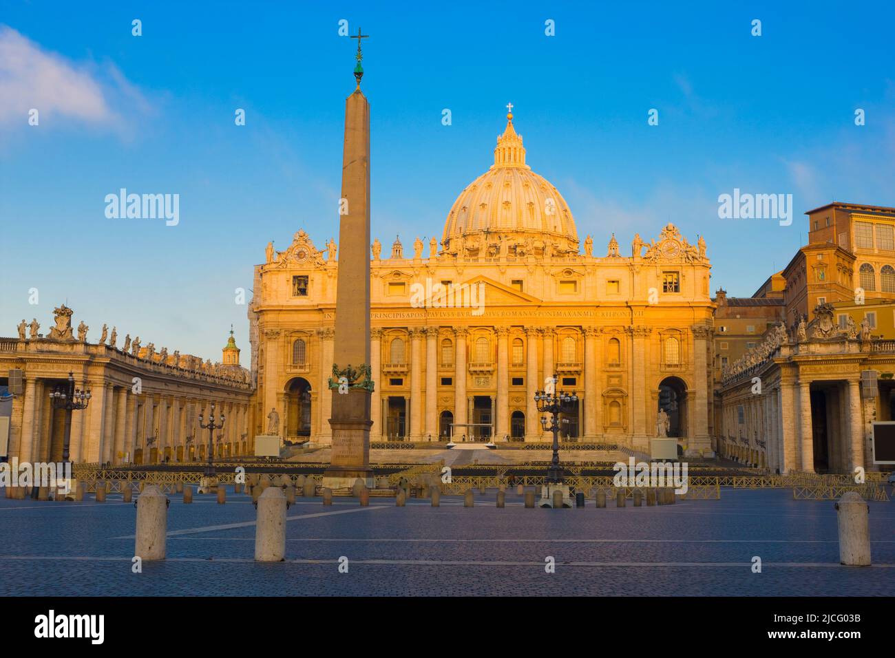 Saint Peter's Square and Saint Peter's Basilica at Sunrise, Vatican City, Rome, Lazio, Italy Stock Photo