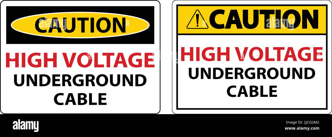 Caution High Voltage Cable Underground Sign On White Background Stock Vector