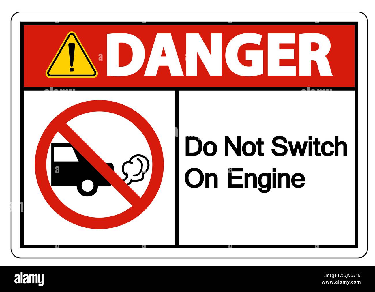 Danger Do Not Switch On Engine Sign On White Background Stock Vector