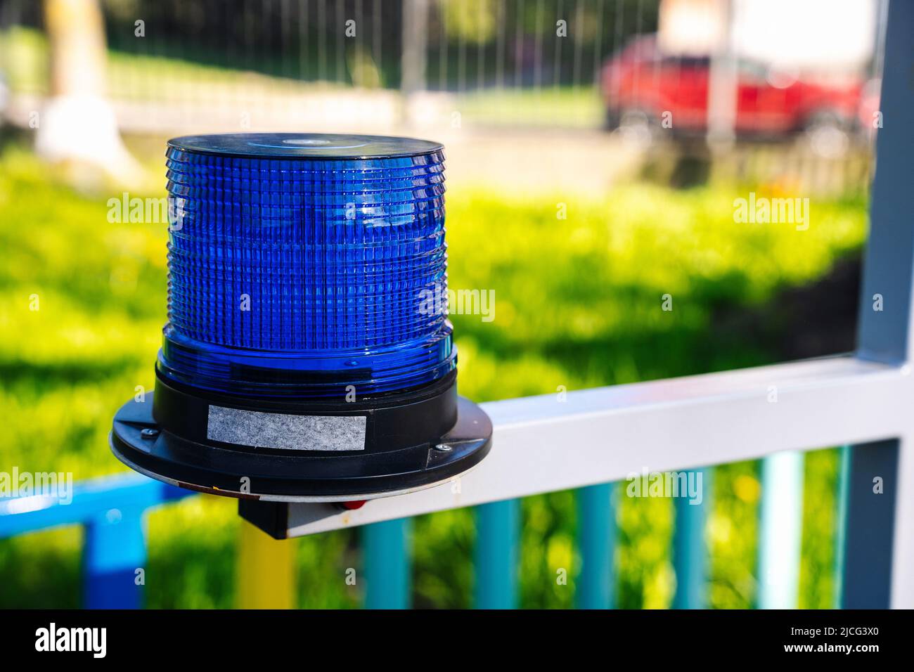 Blue flashing light. bright blue sparkling beacon Stock Photo Alamy
