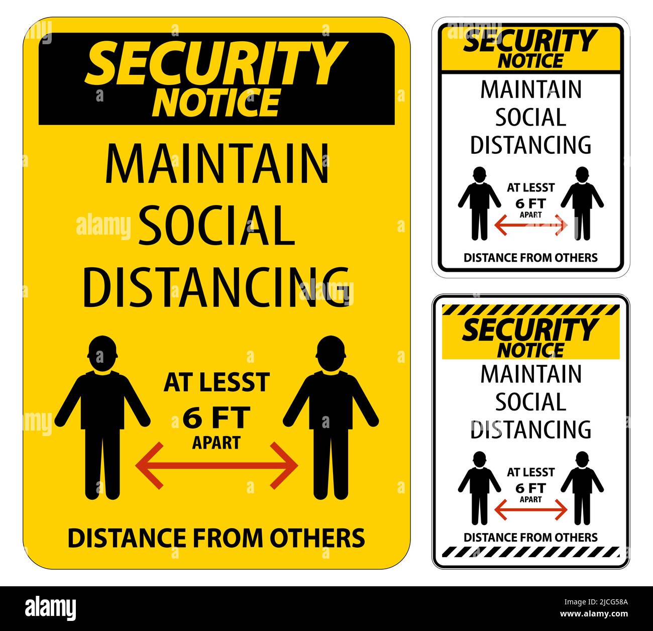 Security Notice Maintain Social Distancing At Least 6 Ft Sign On White ...
