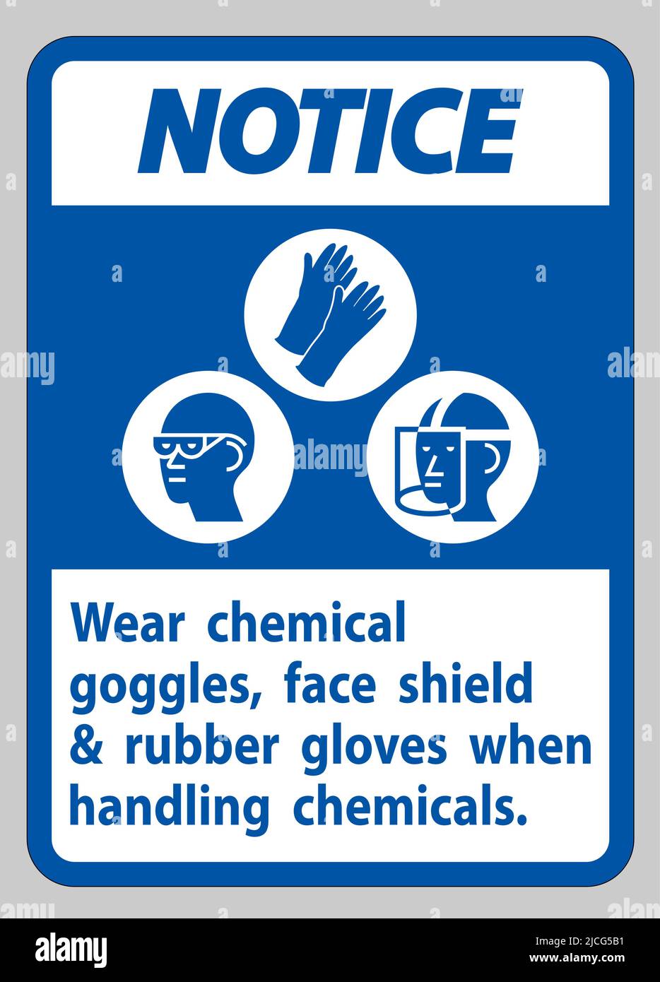 Notice Sign Wear Chemical Goggles, Face Shield and Rubber Gloves When