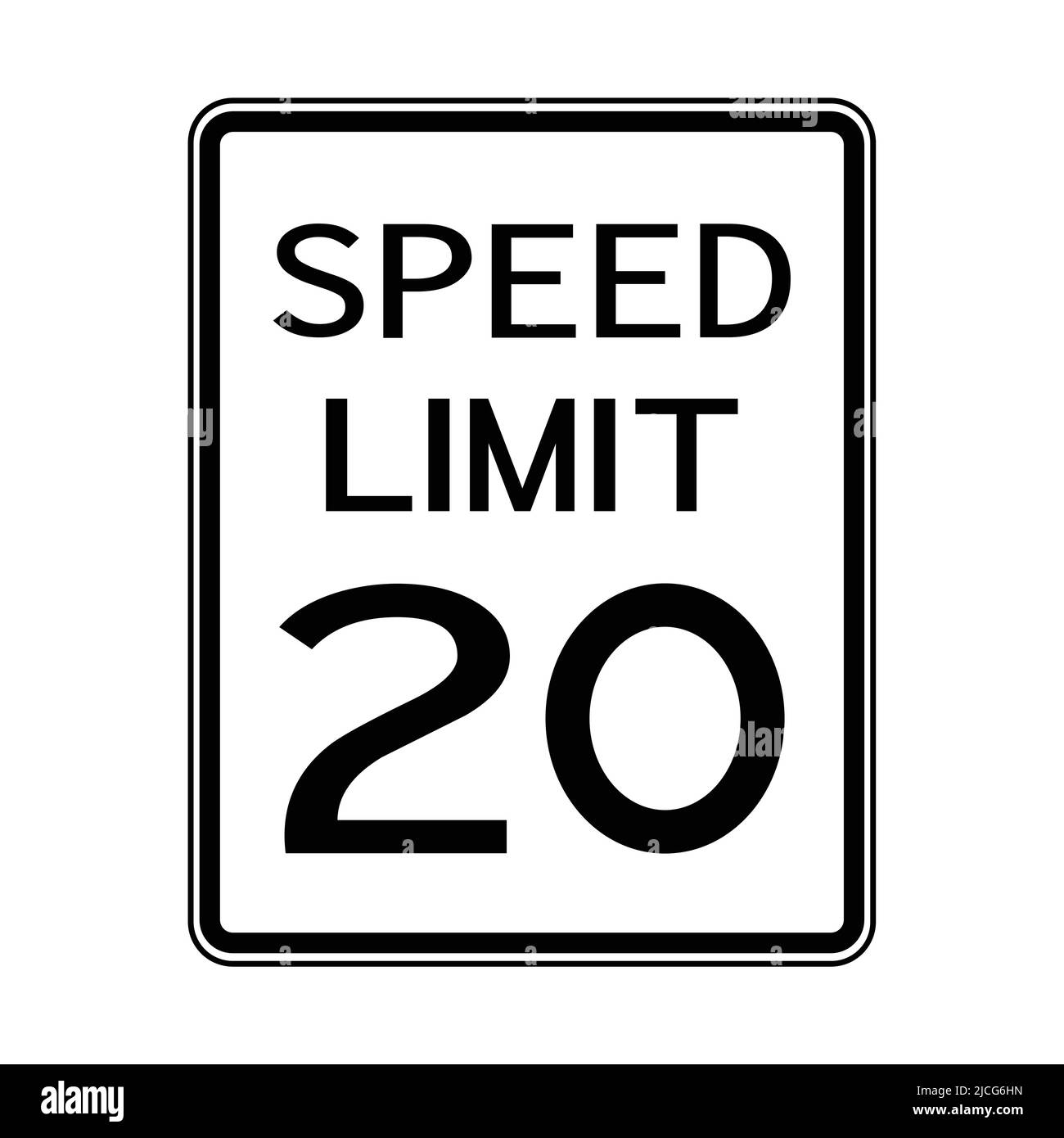USA Road Traffic Transportation Sign: Speed Limit 20 On White Background,Vector Illustration Stock Vector