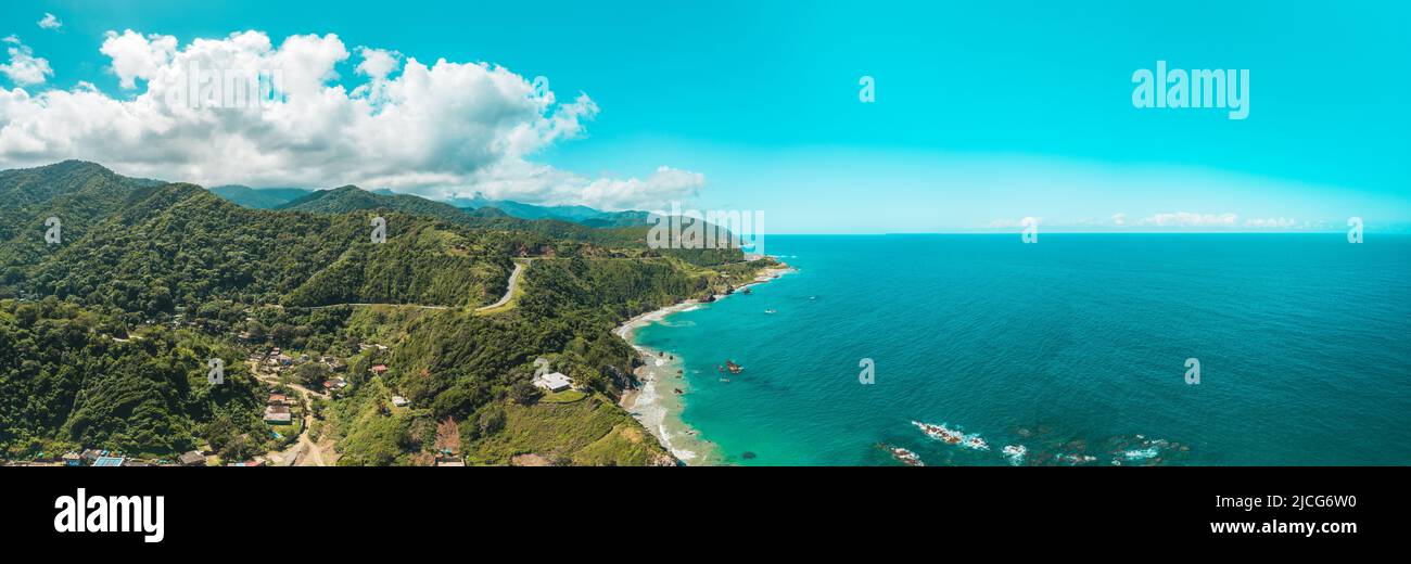 Panoramic aerial view of the population of Quebrada Seca, La Guaira - Venezuela. Vargas state coastline Stock Photo