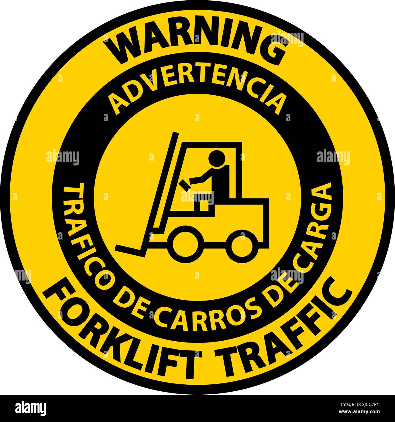 Bilingual Warning Forklift Traffic Floor Sign On White Background Stock ...