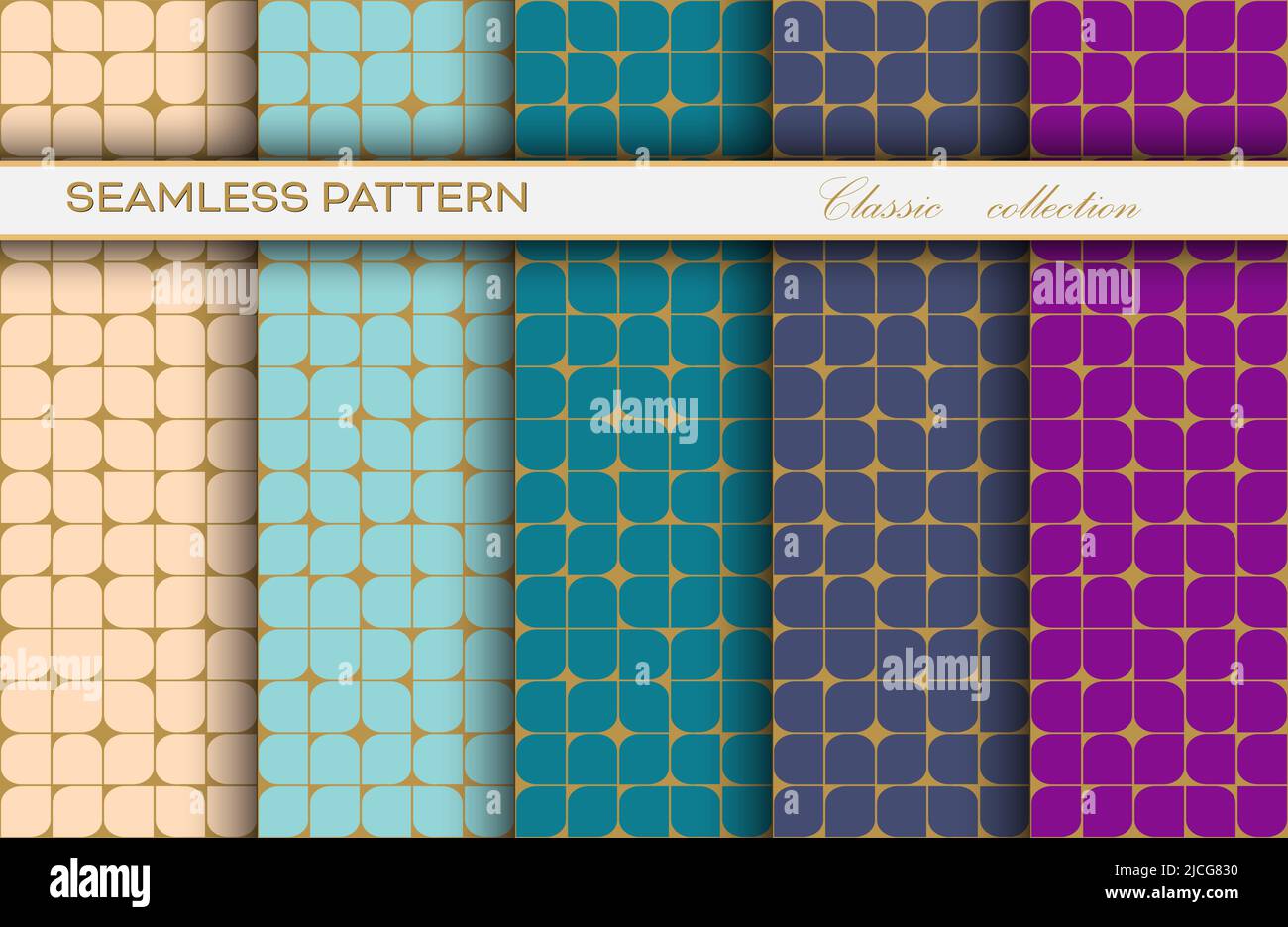 set of classic seamless decorative patterns with a golden openwork grid ...