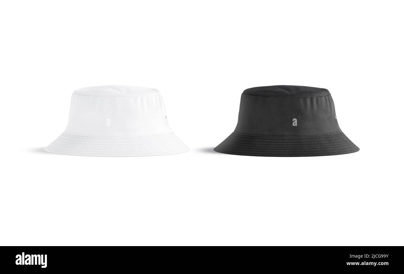 Blank black and white bucket hat mockup, profile view Stock Photo