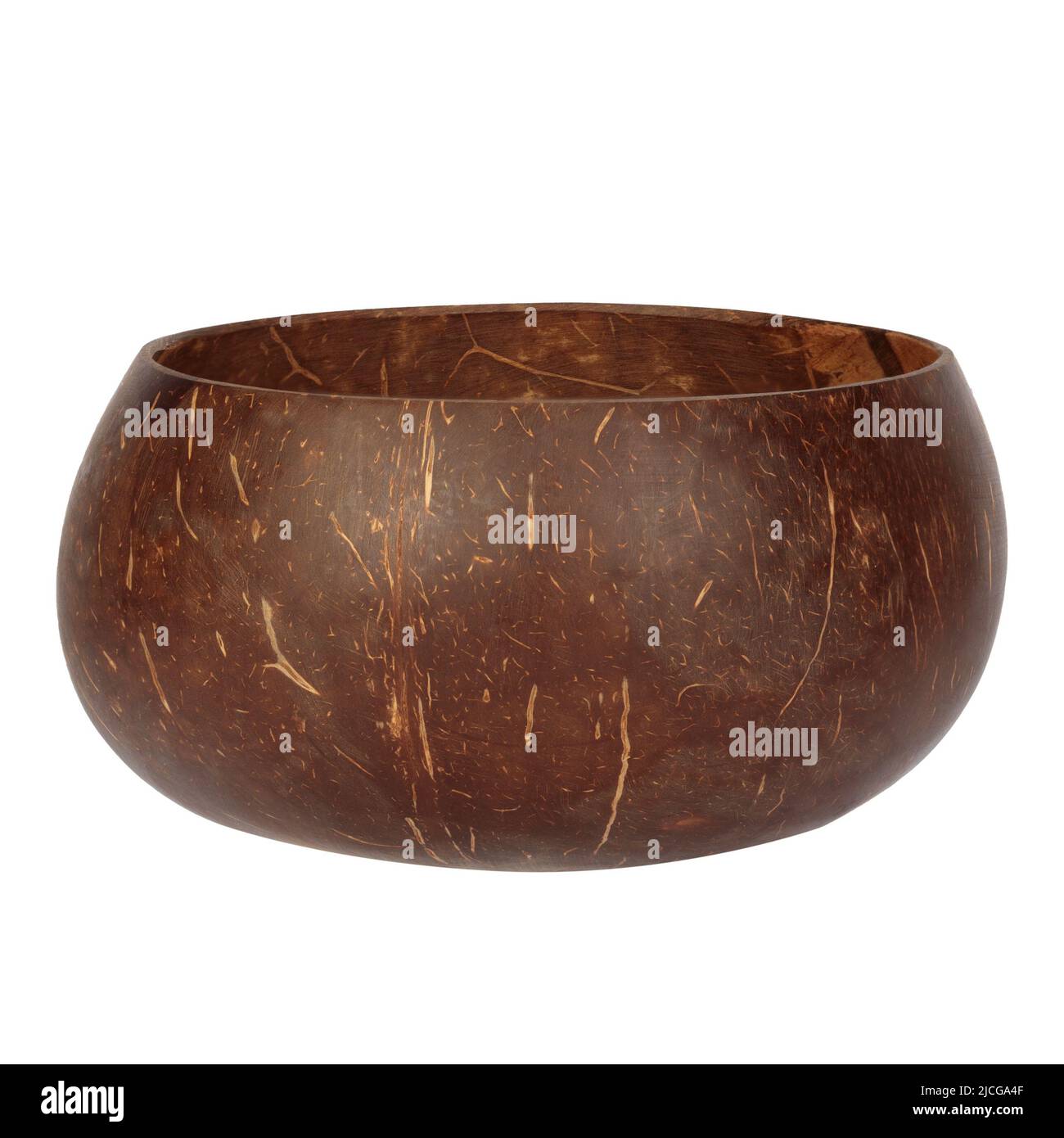 Bowl made of coconut shell, isolated on a white background. Handmade. Upcykling. Stock Photo