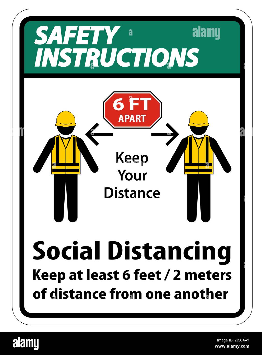 Safety Instructions Social Distancing Construction Sign Isolate On ...