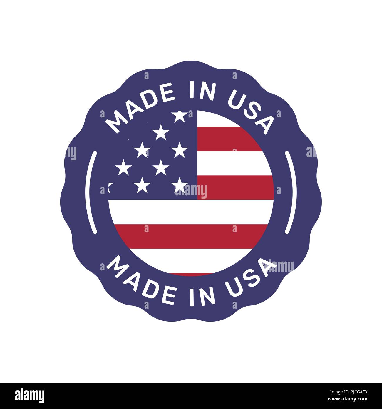 Made in USA colorful vector badge. Label sticker with United states flag. Stock Vector