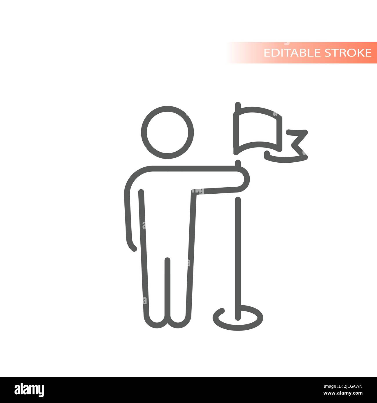 Businessman and flag outlined vector icon. Business achievement and