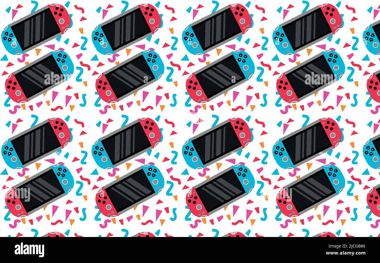 Mobile video console. Portable, creative video game console. Seamless pattern Stock Vector