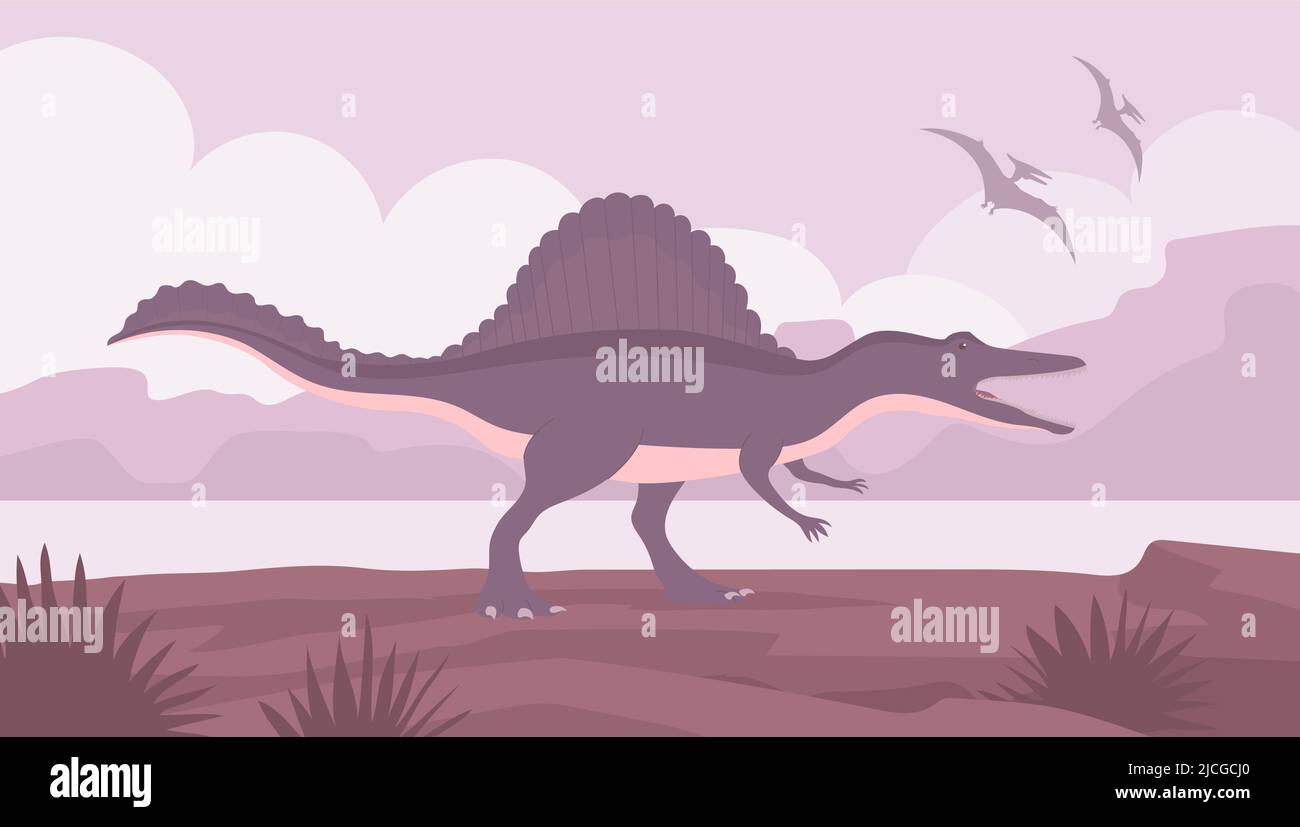 Spinosaurus predatory dinosaur hunter of the Jurassic period. Fin plate on  the back. Prehistoric pangolin animal. Vector cartoon illustration. Wild na  Stock Vector Image & Art - Alamy