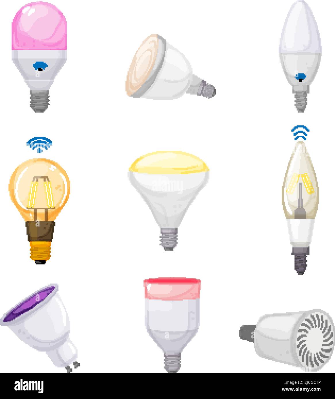smart light bulb set cartoon vector illustration Stock Vector