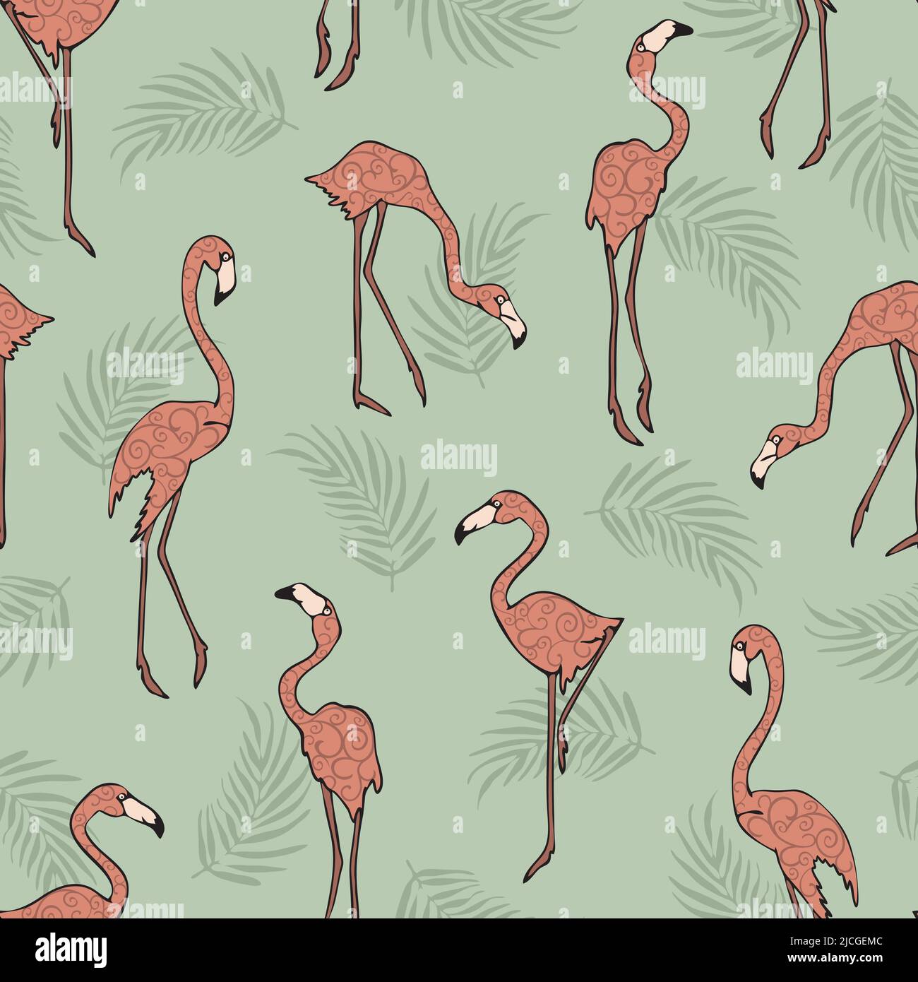 Seamless vector pattern with tropical bird on green background. Textured flamingo  wallpaper design. Decorative rain forest fashion textile Stock Vector Image  & Art - Alamy