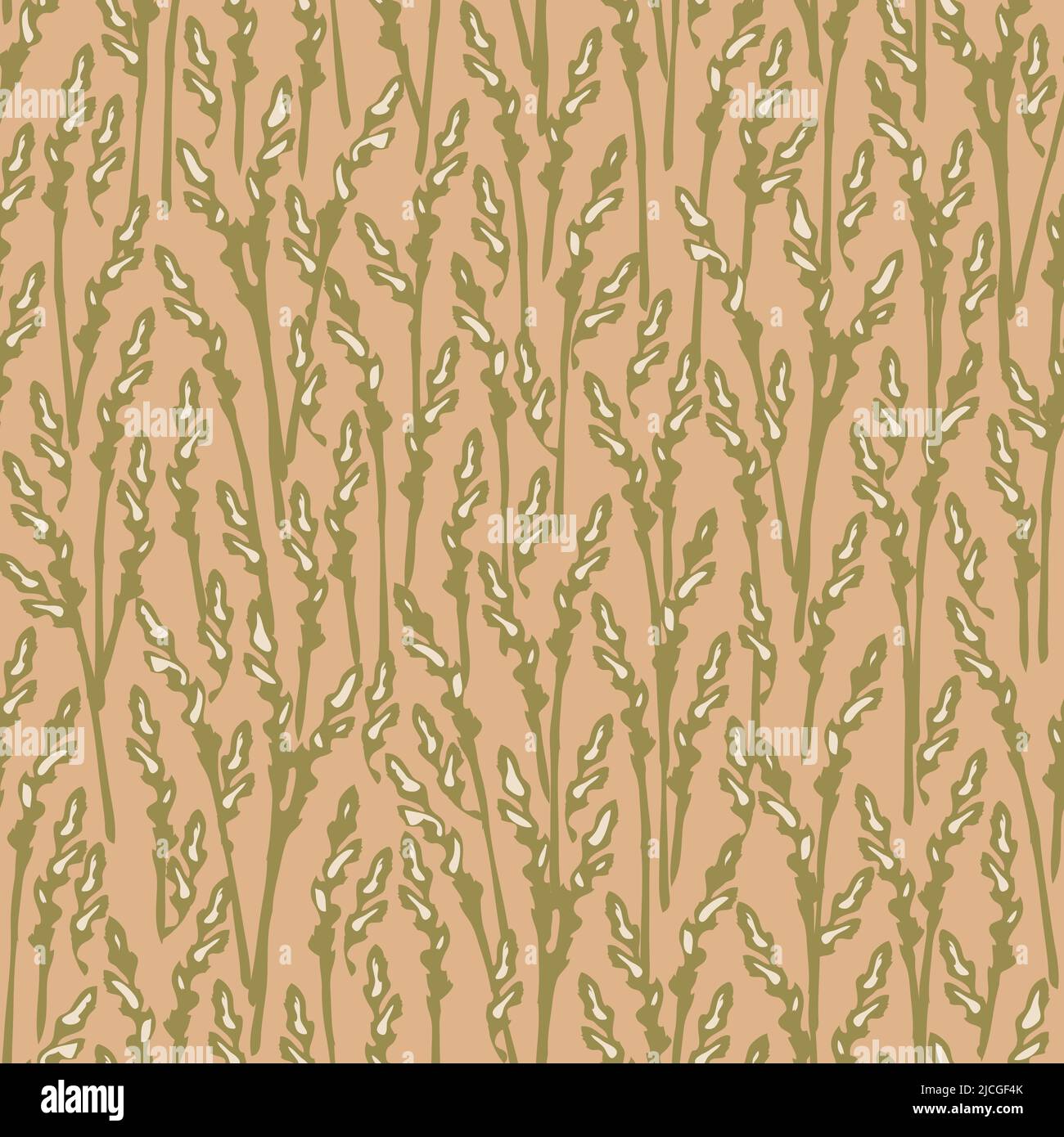 Seamless vector pattern with rye meadow texture on pink background. Decorative grass field wallpaper design. Nature herb fashion textile. Stock Vector