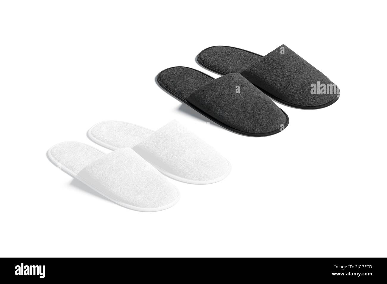 Blank black and white home slippers mock up, side view Stock Photo